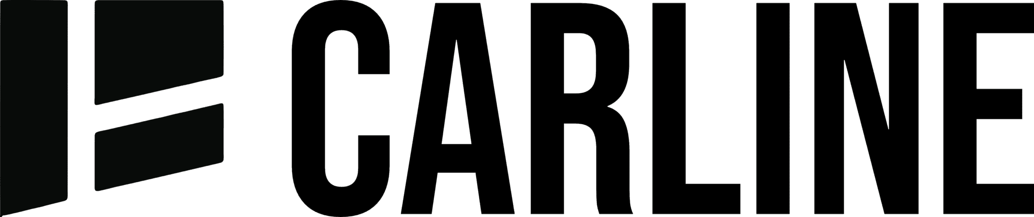 Carline & RV innotecGmbH - OEM Campingmobil und Wohnwagen Zubehör Logo mit einem fetten schwarzen geometrischen Symbol auf der linken Seite und dem Wort "CARLINE" in großen, schwarzen Buchstaben auf der rechten Seite vor einem weißen Hintergrund.